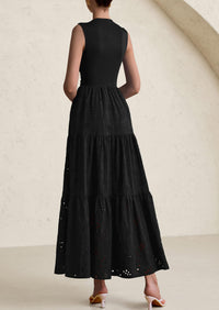Casual Eyelet Sleeveless Maxi Dress with Pockets