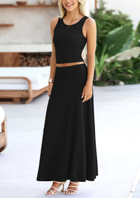 Casual Knit Cropped Tank Top High Waisted Skirt 2 Piece Sets