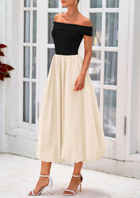 Off Shoulder Sleeveless A Line Midi Dress with Pockets