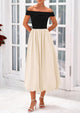 Off Shoulder Sleeveless A Line Midi Dress with Pockets
