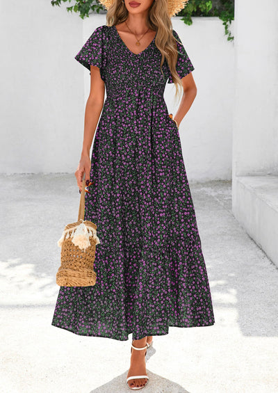 PRETTYGARDEN Floral Bohemian A-line Holiday Beach Vacation Dress