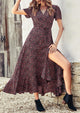 Floral V Neck Short Sleeve Midi Dresses