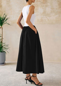 Casual Sleeveless Patchwork Knit Flowy Beach Maxi Dresses