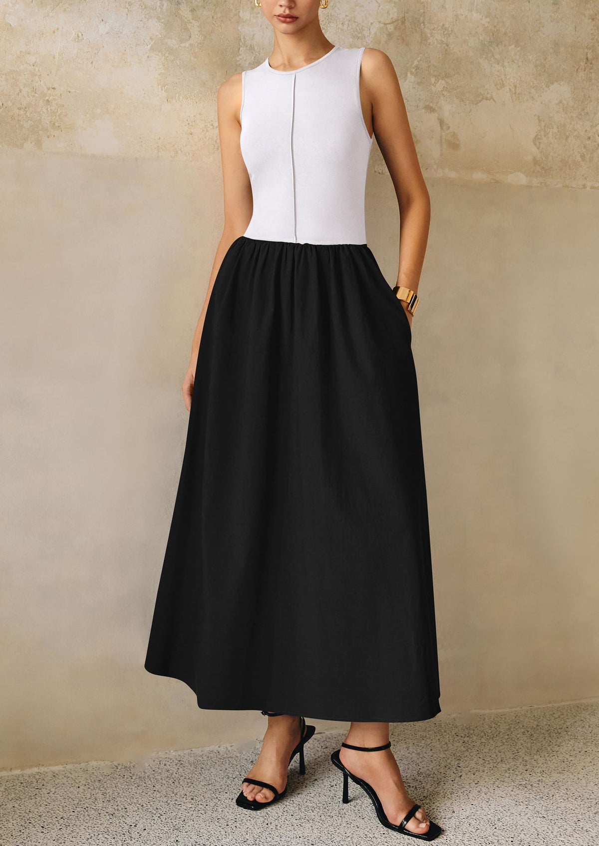 Casual Sleeveless Patchwork Knit Flowy Beach Maxi Dresses