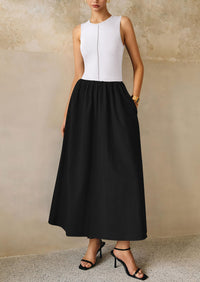 Casual Sleeveless Patchwork Knit Flowy Beach Maxi Dresses