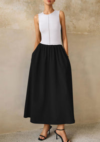 Casual Sleeveless Patchwork Knit Flowy Beach Maxi Dresses
