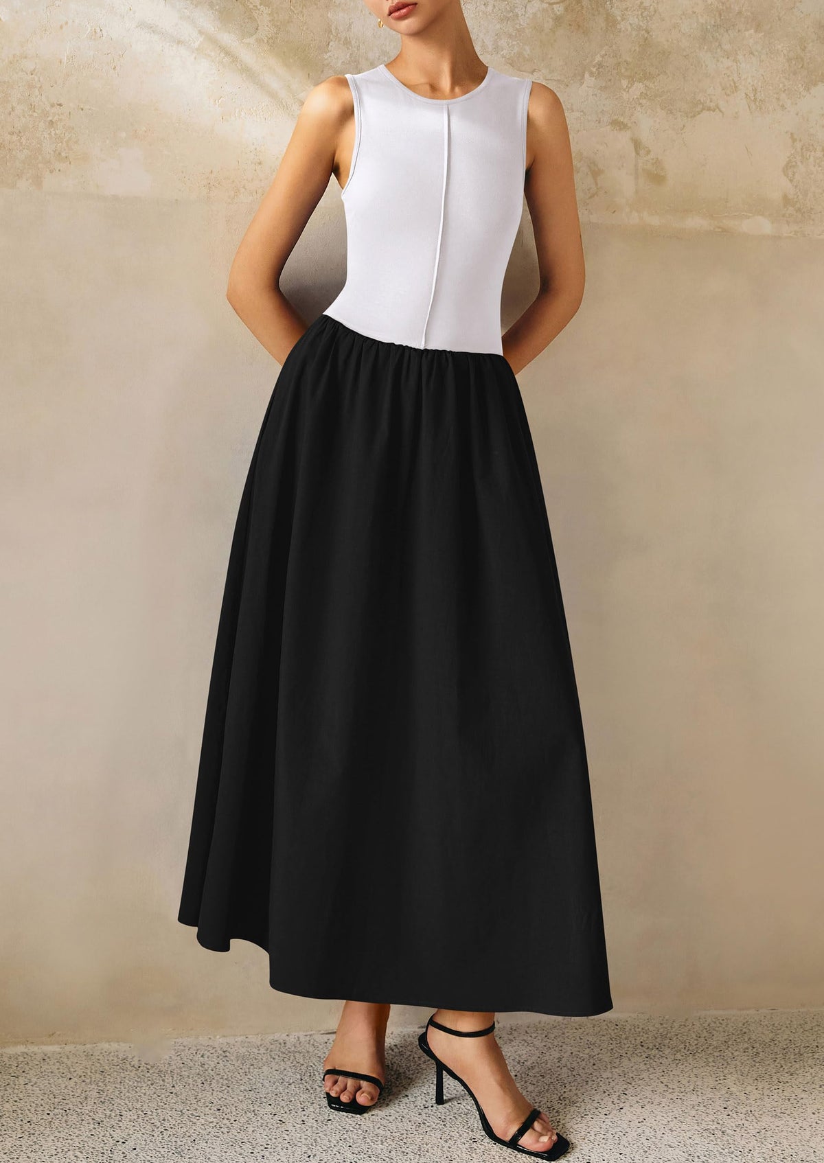 Casual Sleeveless Patchwork Knit Flowy Beach Maxi Dresses