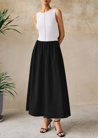 Casual Sleeveless Patchwork Knit Flowy Beach Maxi Dresses