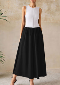 Casual Sleeveless Patchwork Knit Flowy Beach Maxi Dresses