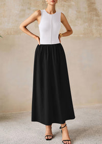 Casual Sleeveless Patchwork Knit Flowy Beach Maxi Dresses