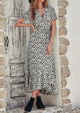 Floral V Neck Short Sleeve Midi Dresses