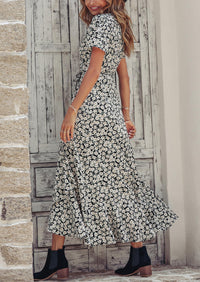 Floral V Neck Short Sleeve Midi Dresses
