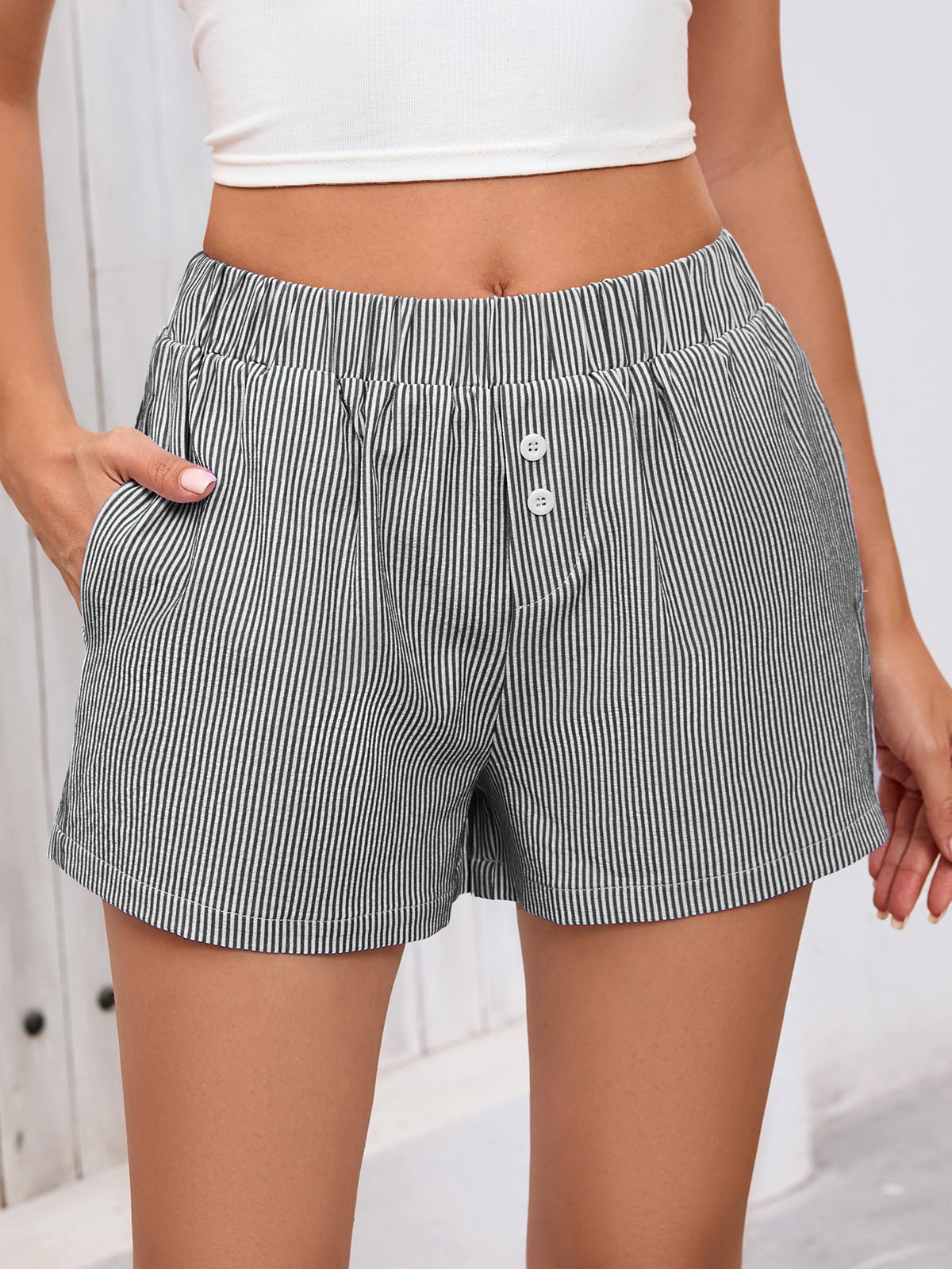 Elastic waist Y2k vacation beach bottom striped casual shorts