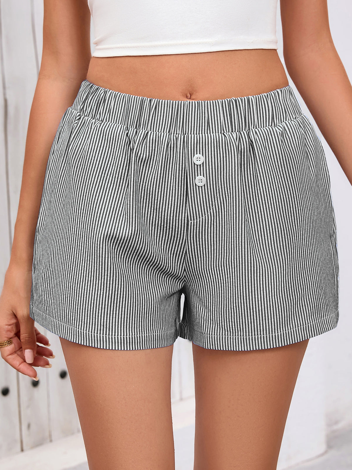 Elastic waist Y2k vacation beach bottom striped casual shorts