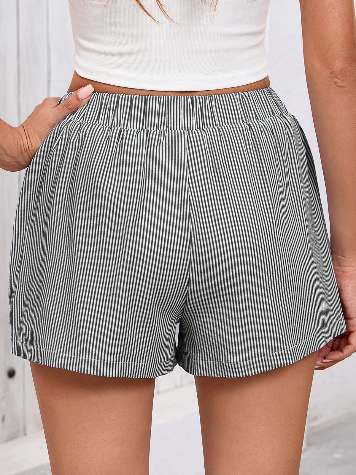 Elastic waist Y2k vacation beach bottom striped casual shorts