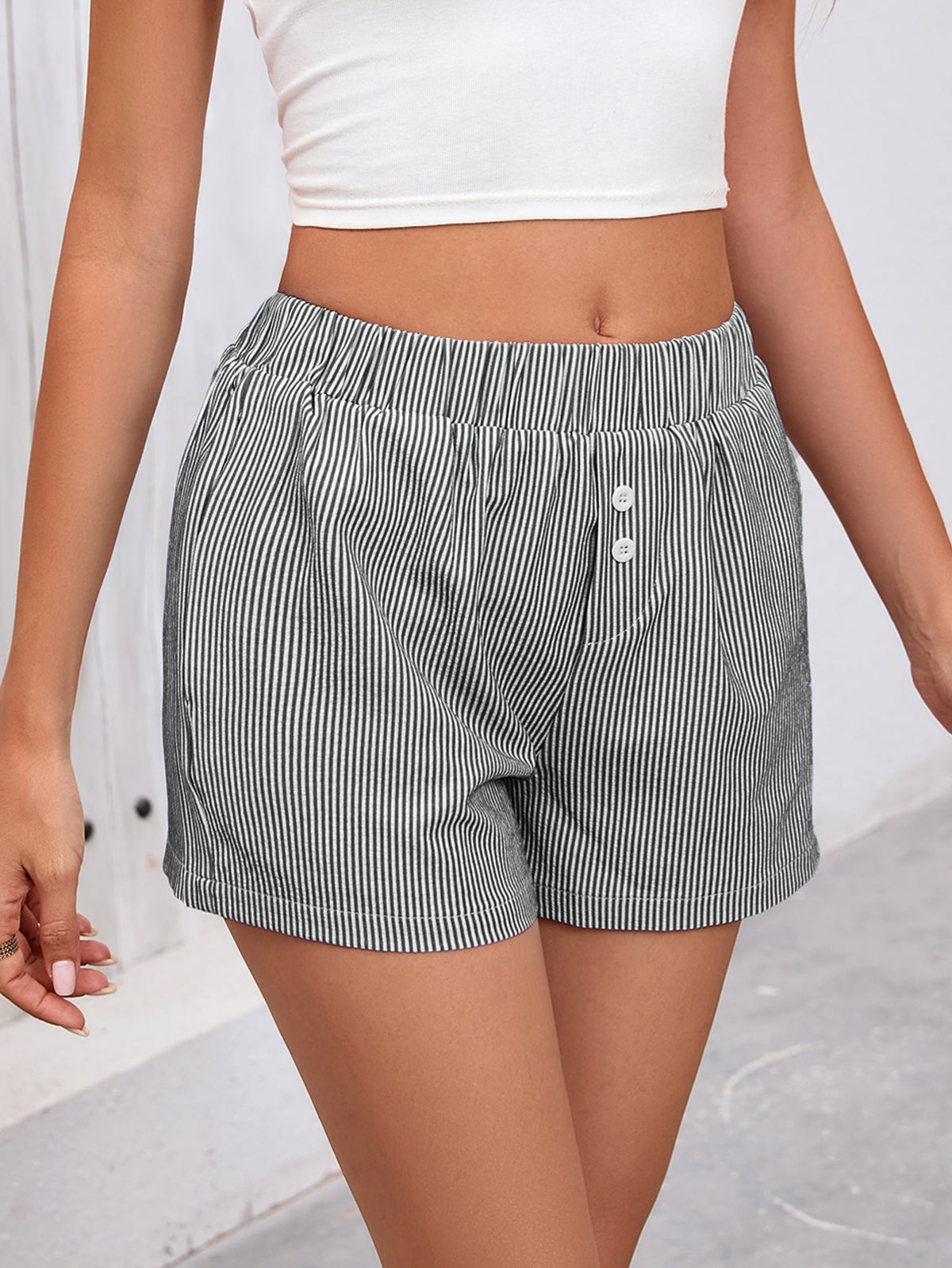 Elastic waist Y2k vacation beach bottom striped casual shorts