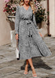 Long Sleeve V Neck Ruffle Belted Boho Dresses