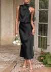 PRETTYGARDEN Women's Summer Satin Dress Elegant Sleeveless Mock Neck Cocktail Party Maxi Dresses