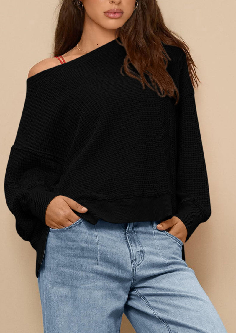 PRETTYGARDEN Oversized Sweatshirt for Women Fashion Crewneck Long Sleeve Pullover Waffle Knit Tops Fall Trendy Clothes