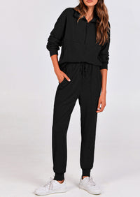 Two piece long sleeved half zip pullover sweatshirt, sports pants, casual set