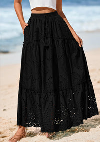 Bohemian Casual Lace Embroidered Eyelets A-Line Beach Long Dress