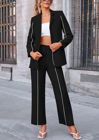 Business Casual Jacket Wide Leg Pants 2 Piece Blazer Sets