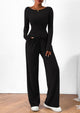Asymmetrical Long Sleeve T-Shirt Wide Leg Pants Casual 2 Piece Sets