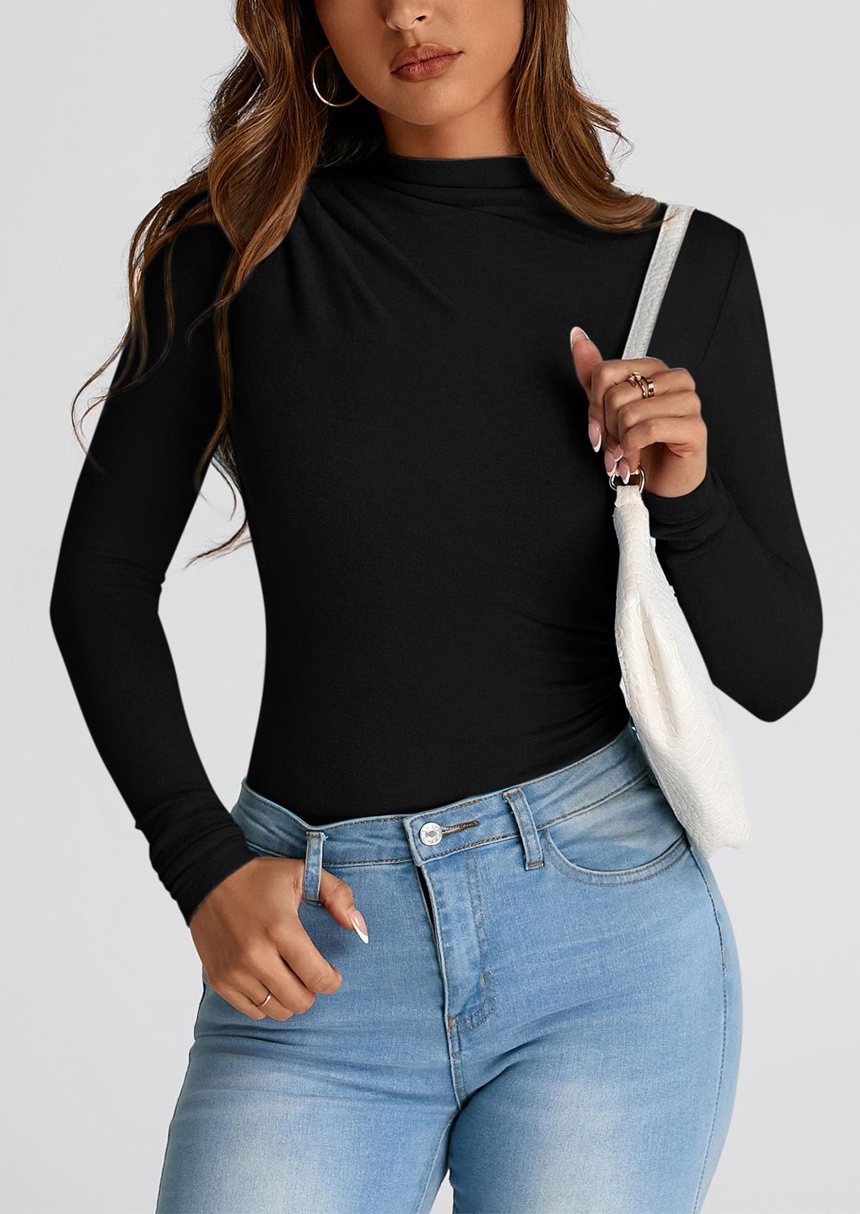 PRETTYGARDEN Womens Fall Y2K Going Out Crop Tops Long Sleeve Mock Neck Ruched Slim Fitted Basic Trendy Casual T Shirts Blouse