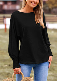 Puff Long Sleeve Crew neck Casual Basic T-shirts