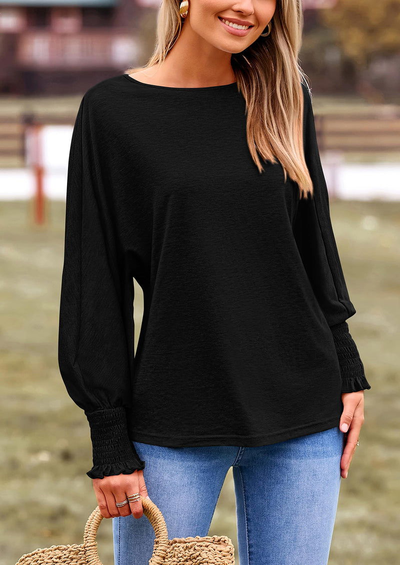 PRETTYGARDEN Women's Spring Fashion T Shirts Puff Long Sleeve Crewneck Casual Basic Tee Tops Blouses