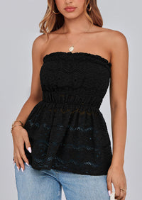 Boho Strapless Off Shoulder Eyelet Smocked Peplum Going Out Tube Tops