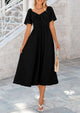 Casual Short Sleeve Bow Tie V Neck Ruffle Flowy Midi Dresses