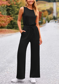 Summer One Piece Outfits Sleeveless Wide Leg Long Pants Jumpsuits