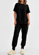 Casual Short Sleeve Tops High Waisted Sweatpants Two Piece Sets