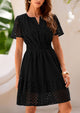 V Neck Short Sleeve A Line Hollow Out Lace Ruffle Casual Beach Party Mini Dresses