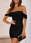 PRETTYGARDEN Off Shoulder Women Ruched Mesh Cocktail Party Bodycon Mini Dresses