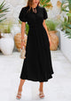 Swiss Dot Pleated A Line Casual Flowy Party Midi Dress