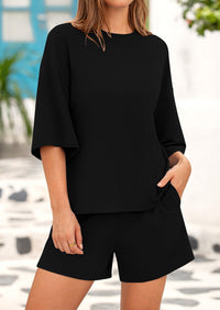 Short Sleeved Top And Casual Shorts 2-Piece Set With Pockets