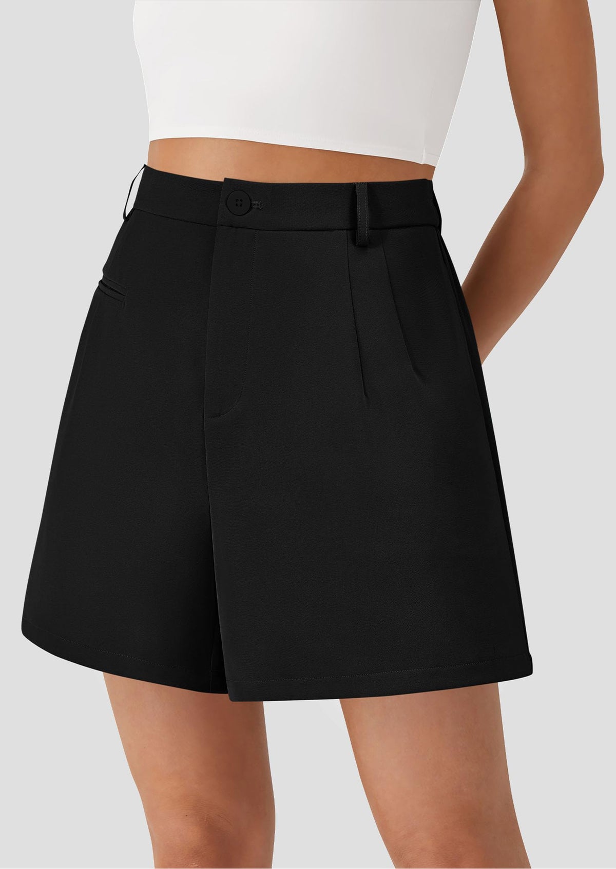 Elastic High Waisted Wide Leg Business Casual Dressy Shorts with Pockets