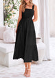 Smocked Ruffle A Line Long Flowy Sleeveless Beach Midi Dress