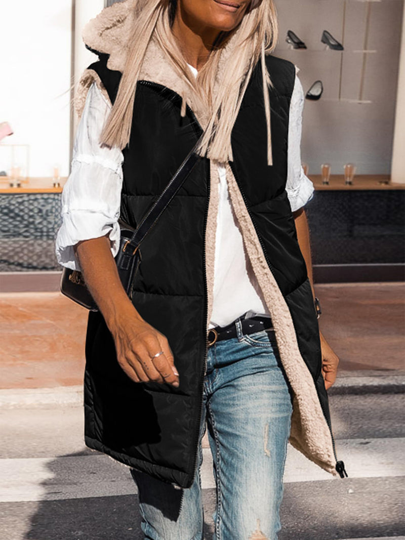 PRETTYGARDEN Womens Fall Reversible Vests Sleeveless Fleece Jacket Zip Up Hoodie Pockets Long Warm Winter Coat Outerwear