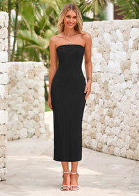PRETTYGARDEN Womens Summer Maxi Dress Textured Bodycon Tube Off Shoulder Strapless Back Slit Long Party Dresses