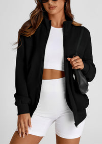 Full Zip Up Long Sleeve Loose Fit Trendy Casual Cardigan with Pockets