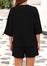 Short Sleeved Top And Casual Shorts 2-Piece Set With Pockets