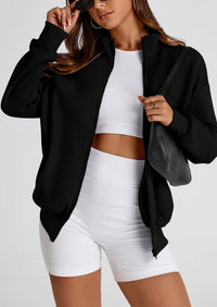 Full Zip Up Long Sleeve Loose Fit Trendy Casual Cardigan with Pockets