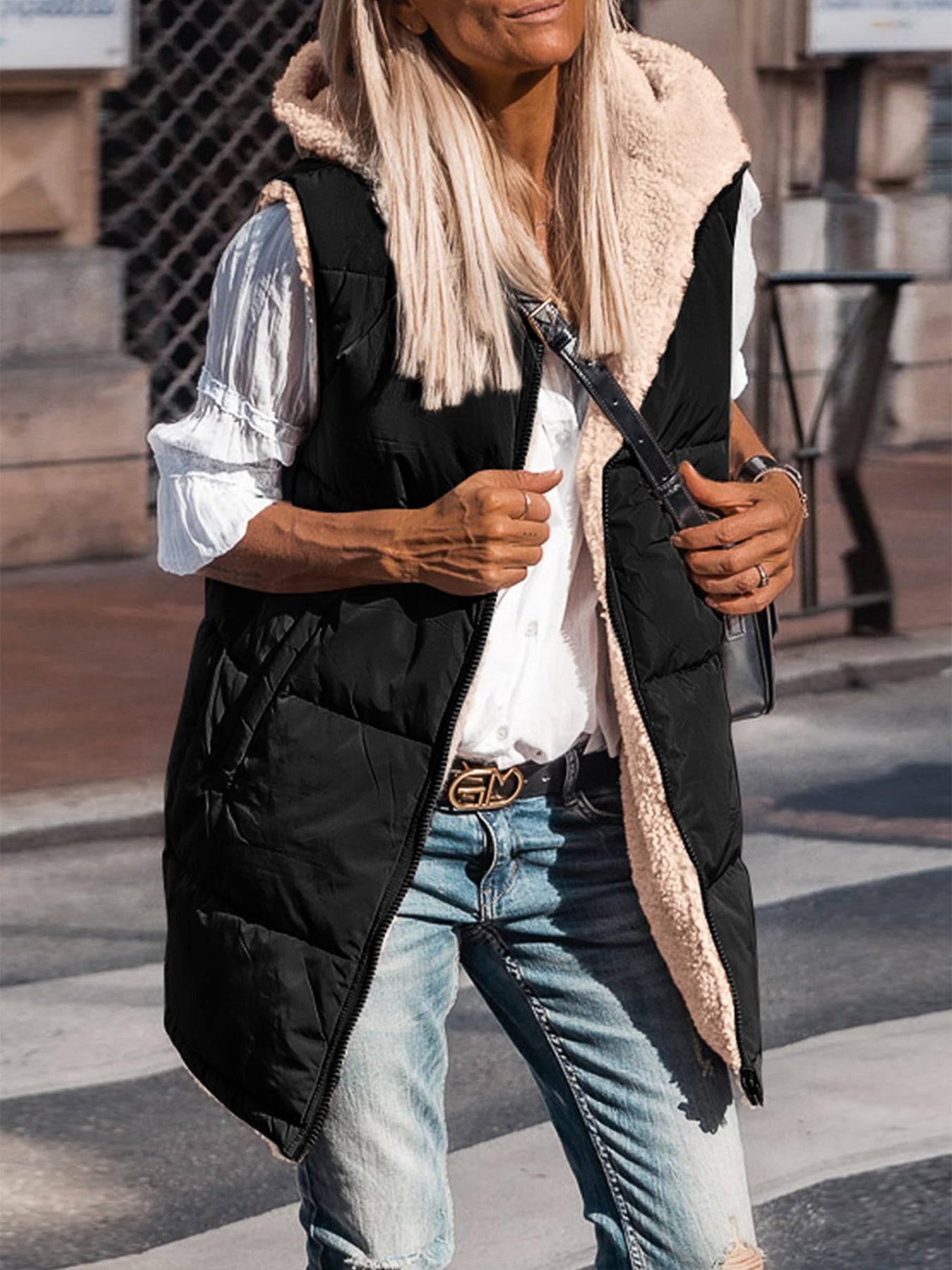 PRETTYGARDEN Womens Fall Reversible Vests Sleeveless Fleece Jacket Zip Up Hoodie Pockets Long Warm Winter Coat Outerwear