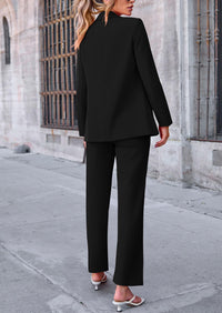 Business Casual Jacket Wide Leg Pants 2 Piece Blazer Sets