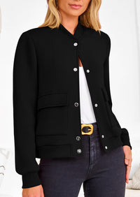 Casual Long Sleeve Button up Lightweight Varsity Bomber Jackets