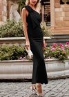 PRETTYGARDEN Summer One Shoulder Long Formal Women's Dress Sleeveless Ruched Bodycon Wedding Guest Slit Maxi Dresses