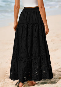Bohemian Casual Lace Embroidered Eyelets A-Line Beach Long Dress